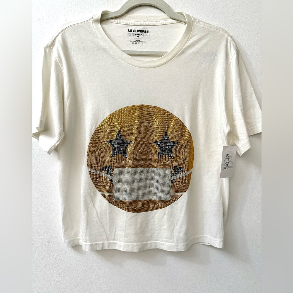 Le Superbe Face Mask Emoji White  Tee Oversized Sz XS NWT’s